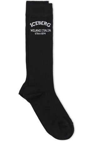 Iceberg Ondergoed, Dames, Zwart, S, Wol, Zwarte sok met jacquard Milano Italia logo