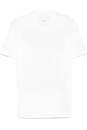 Y-3 Tops, unisex, Wit, L, Katoen, T-shirt met logo-opdruk en ronde hals