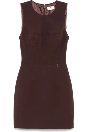 Elisabetta Franchi Kleedjes, Dames, Bruin, S, Koffiebruine Mouwloze Ronde Hals Jurk