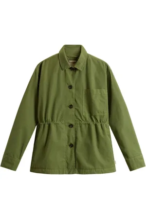 Woolrich Jassen, Dames, Groen, L, Groene Button-Up Jas met Borstzak