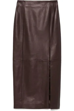 Kiton Rokken, Dames, Bruin, S, Leer, Leren midi-rok