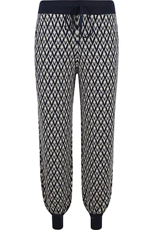 VALENTINO GARAVANI Broeken, Dames, Blauw, S, Wol, Navy Cream Knit Pants