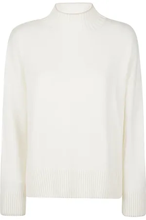 ELEVENTY Truien, Dames, Wit, S, Cashmere Trui met Hoge Hals en Bies