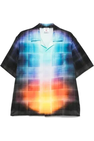 Casablanca Overhemden, Heren, Veelkleurig, L, Blauw Camp Kraag Korte Mouw Overhemd