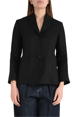 Max Mara Jassen, Dames, Zwart, L, Linnen, Linnen blazer Arrigo model