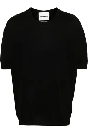 Jil Sander Truien, Heren, Zwart, L, Wol, Wollen T-shirt met ronde hals