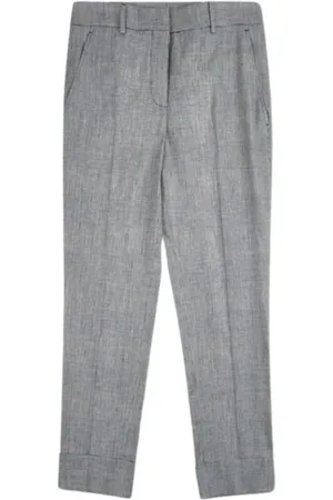 Incotex Broeken, Dames, Grijs, M, Linnen, Linnen Broek met Omslag