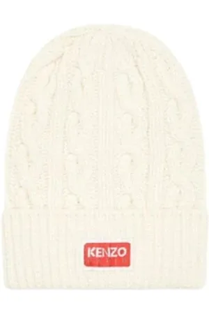 Kenzo Accessoires, Heren, Wit, ONE Size, Wol, Logo Beanie Muts