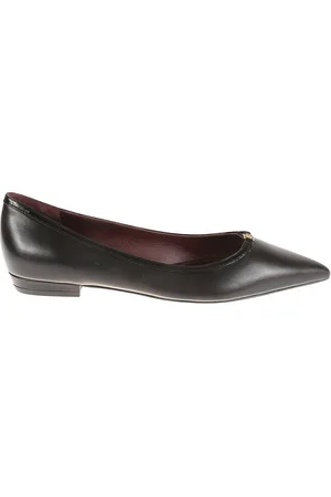 Tory Burch Schoenen, Dames, Zwart, 37 EU, Leer, Double T Buckle Pointed Toe Ballerina`s