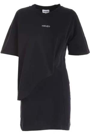 Kenzo Kleedjes, Dames, Zwart, M, Katoen, Asymmetrische T-shirtjurk met logo
