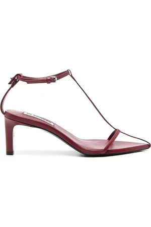 Jil Sander Schoenen, Dames, Rood, 36 EU, Leer, Bordeaux Leren Sandalen met Enkelbandje