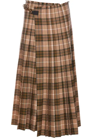 Burberry Rokken, Dames, Bruin, S, Katoen, Geruite Geplooide A-Lijn Rok