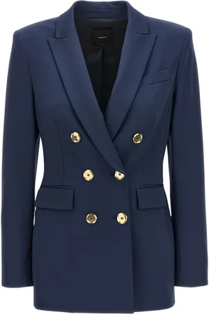 Pinko Jassen, Dames, Blauw, M, Leer, Gestructureerde Blazer van Stretchstof