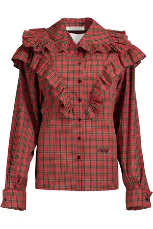 Serafini Blouses & Shirts, Dames, Rood, S, Katoen, Scottish Paintings Ruches Shirt