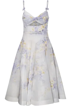 ZIMMERMANN Kleedjes, Dames, Veelkleurig, XS, Linnen, Crush Twist Front Midi Jurk