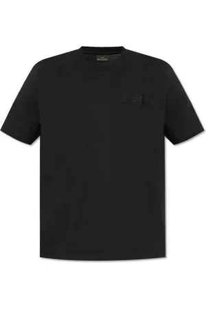 Paul & Shark Tops, Heren, Zwart, M, Katoen, T-shirt met Logo Patch