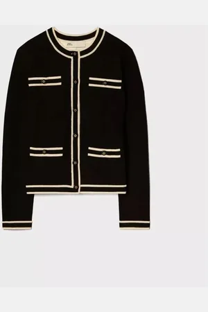 Tory Burch Truien, Dames, Zwart, S, Wol, Zwarte wollen cardigan