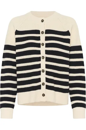Part Two Truien, Dames, Zwart, L, Katoen, Navy Stripe Knit Sweater