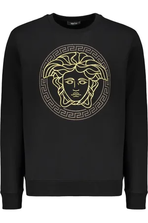 VERSACE Sweatshirts & Hoodies, Heren, Zwart, L, Katoen, Geborduurde katoenen sweatshirt met geribbelde randen
