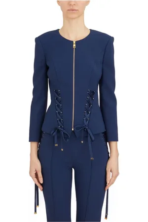 Elisabetta Franchi Jassen, Dames, Blauw, M, Slimme Rits Jas