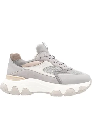 Hogan Schoenen, Dames, Grijs, 36 EU, Suède, Grijze suède sneakers met chunky zool