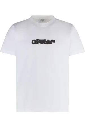 OFF-WHITE Tops, Heren, Wit, M, Katoen, Maxi Print Katoenen T-shirt met Ronde Hals