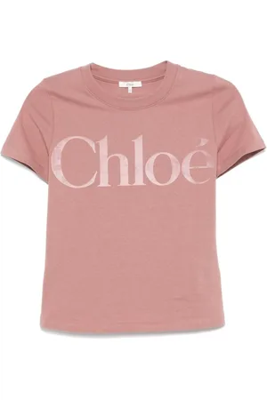 Chloé Tops, Dames, Roze, S, Katoen, Roze Logo Print T-shirts en Polos