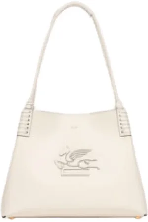 Etro Tassen, Dames, Wit, ONE Size, Leer, Witte Leren Geborduurde Pegasus Handtas