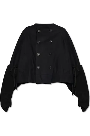 Y-3 Jassen, Dames, Blauw, M, Wol, Kort jasje met afneembare manchetten