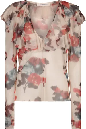 Serafini Blouses & Shirts, Dames, Veelkleurig, XS, Polyester, Blouse met bloemenprint en ruches
