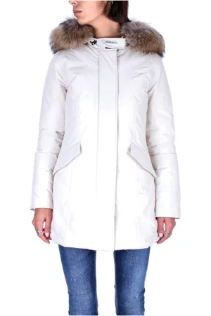 Woolrich Mantels, Dames, Wit, M, Polyester, Zipjas met zakken aan de voorkant