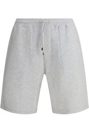 Brunello Cucinelli Korte broeken, Heren, Grijs, M, Leer, Gemêleerde Tracksuit Shorts met Koord