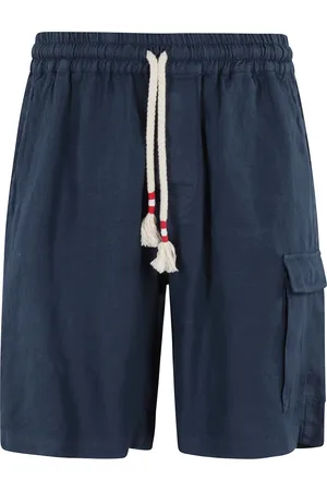 MC2 SAINT BARTH Korte broeken, Heren, Blauw, S, Linnen, Blauwe Linnen Cargo Bermuda Shorts