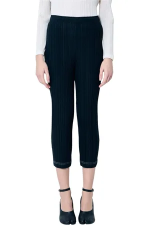 Issey Miyake Broeken, Dames, Zwart, 2Xl, Polyester, Geplooide Cropped Broek