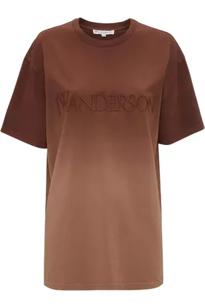 J.W.Anderson Tops, Dames, Bruin, XS, Katoen, Logo Embroidery Gradient T-Shirt