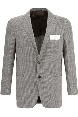 Kiton Jassen, Heren, Bruin, L, Wol, Geometrisch Patroon Wollen Blazer Jas