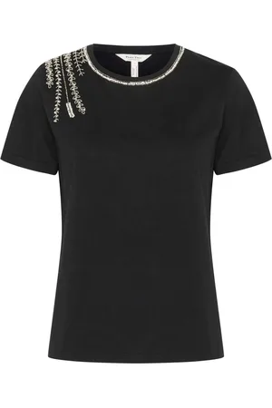 Part Two Tops, Dames, Zwart, 2Xl, Katoen, Zwart Geborduurd T-shirt