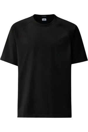 C.P. Company Tops, Heren, Zwart, M, Katoen, Zwart Logo T-shirt met Gemerceriseerd Katoen