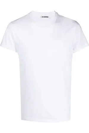Jil Sander Tops, Heren, Wit, L, Katoen, Ribgebreide katoenen T-shirt met ronde hals