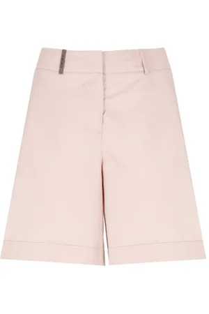 PESERICO SIGN Korte broeken, Dames, Roze, 2Xs, Katoen, Roze Katoenen Shorts met Leren Detail