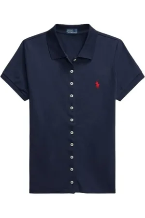 Ralph Lauren Tops, Dames, Blauw, 2Xl, Katoen, Polo met korte mouwen en knoopsluiting
