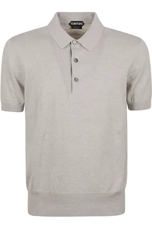 Tom Ford Tops, Heren, Grijs, L, Katoen, Puur Katoenen Polo Shirt met Korte Mouwen