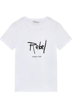 Patrizia Pepe Tops, Dames, Wit, M, Katoen, T-shirt met slogan