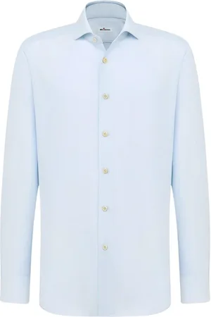 Kiton Overhemden, Heren, Blauw, 2Xl, Katoen, Cotton-Hemp Blend Formeel Overhemd