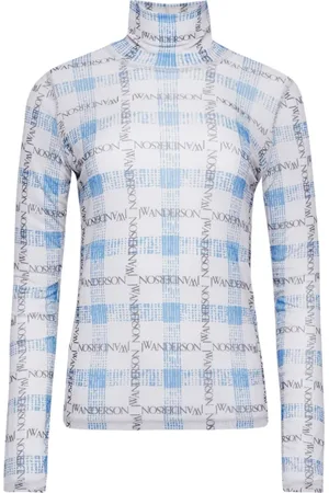 J.W.Anderson Tops, Dames, Blauw, S, Polyester, Geruite Roll Neck Trui