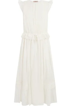 Twin-Set Kleedjes, Dames, Wit, S, Polyester, Witte Lange Jurk met Kant Details