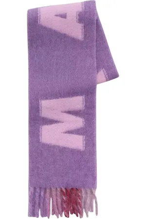 Marni Accessoires, Dames, Paars, ONE Size, Wol, Paarse sjaal met franjes en logo