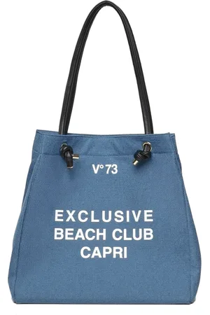 V°73 Tassen, Dames, Blauw, ONE Size, Denim, Denim Winkelmand met Print