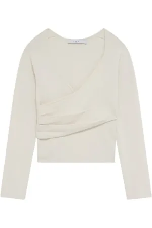 IRO Tops, Dames, Wit, S, Jersey met lange mouwen en V-hals met gedrapeerd detail