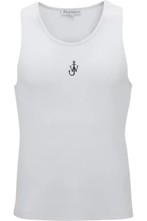 J.W.Anderson Tops, Heren, Wit, S, Katoen, Anchor Embroidery Rib Tanktop